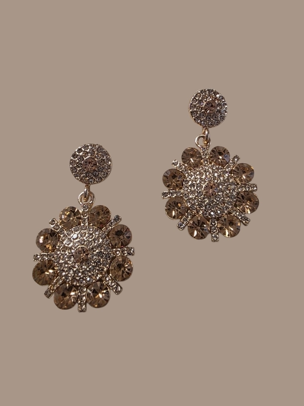 Gold-Tone Crystal Sunburst Drop Earrings - Women Jewelry